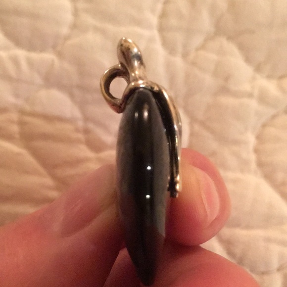 Onyx Heart Pendant has Sterling Silver Ribbon Bail - Picture 5 of 5